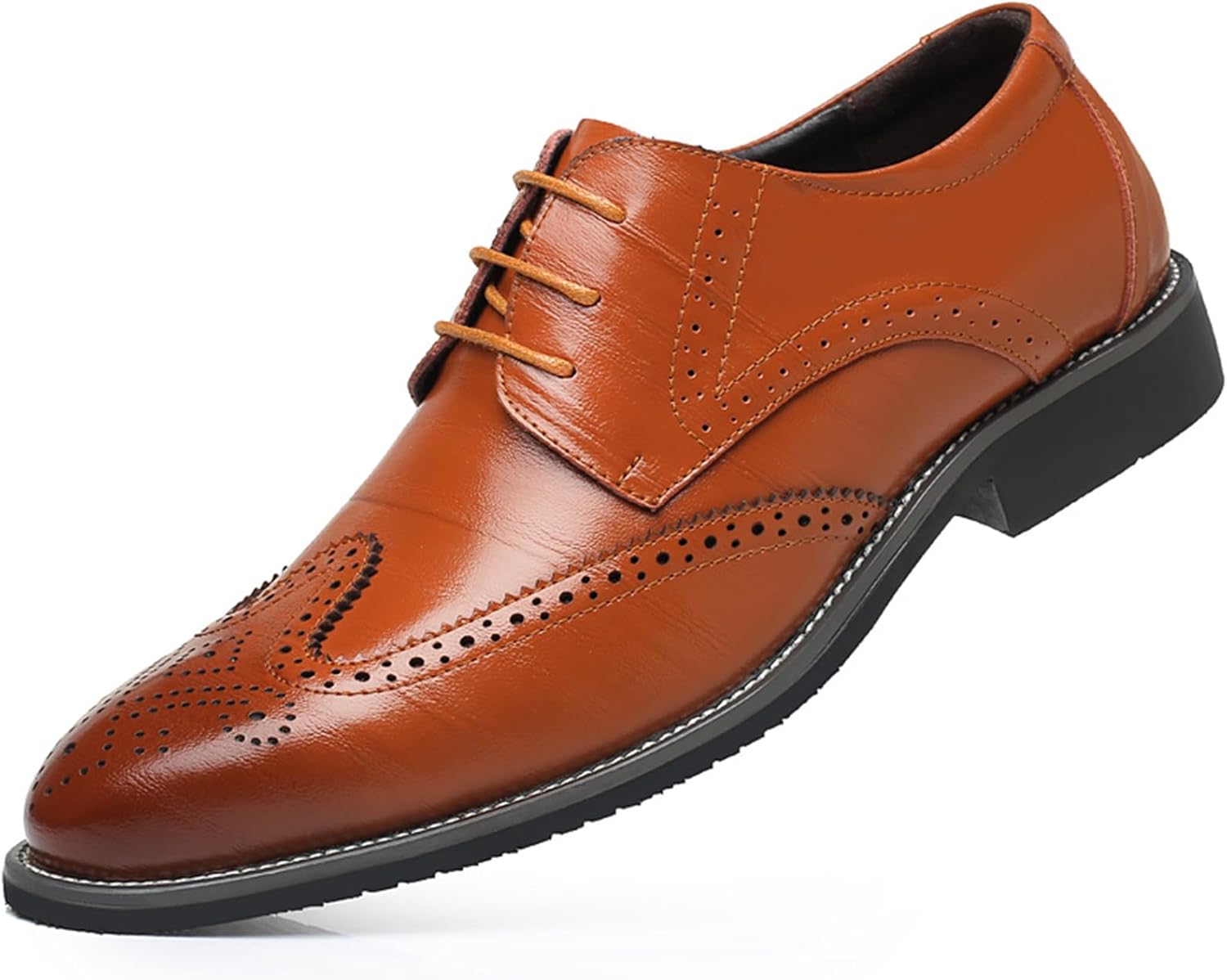 

Мужские классические кожаные офисные туфли оксфорды с перфорацией «wингтип», шнуровкой, ретро-стиля, удобные повседневные туфли Rojieso, желтый