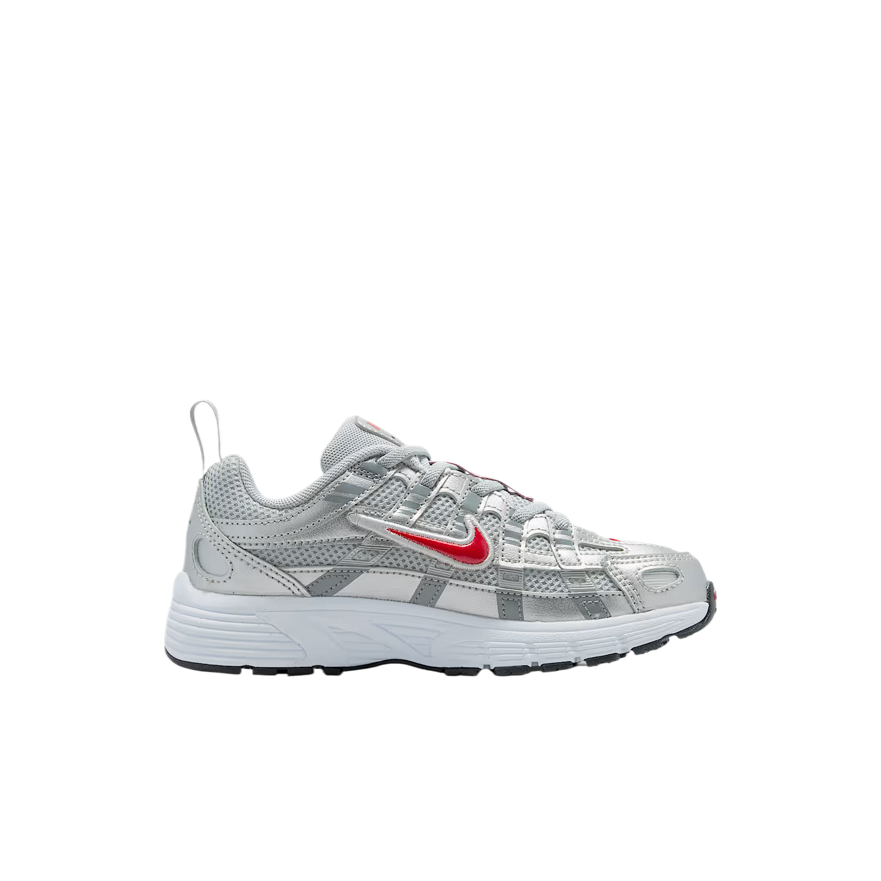 P 6000 Кожаные, текстильные дышащие низкие кроссовки для бега Kids' Nike, metallic серебряный/серебряный/cool серый/gym красный — фото 3