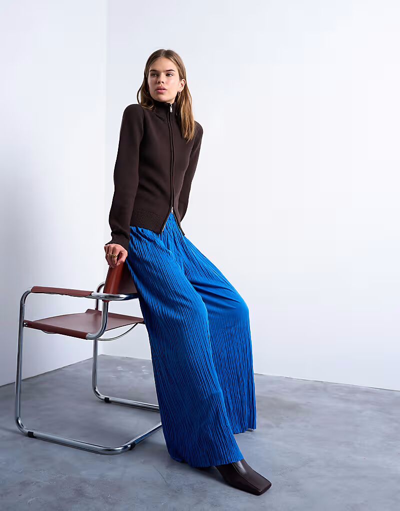 

Широкие брюки с мятым эффектом кобальтово-синего цвета Topshop