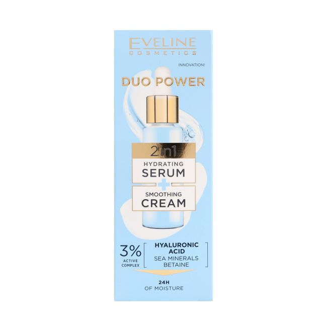 

Duo power 2in1 увлажняющая + разглаживающая сыворотка для лица + крем Eveline, 18 мл