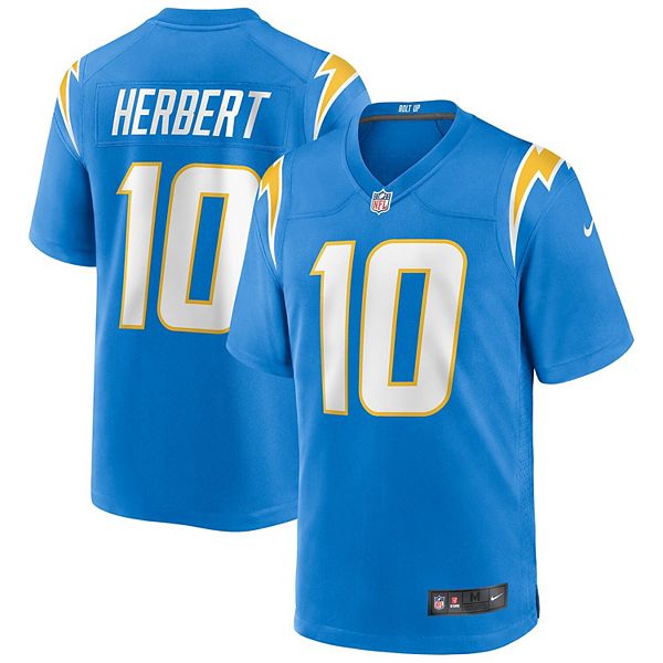 

Мужская игровая футболка джастина херберта powder blue los angeles chargers 2020 nfl draft first round pick Nike