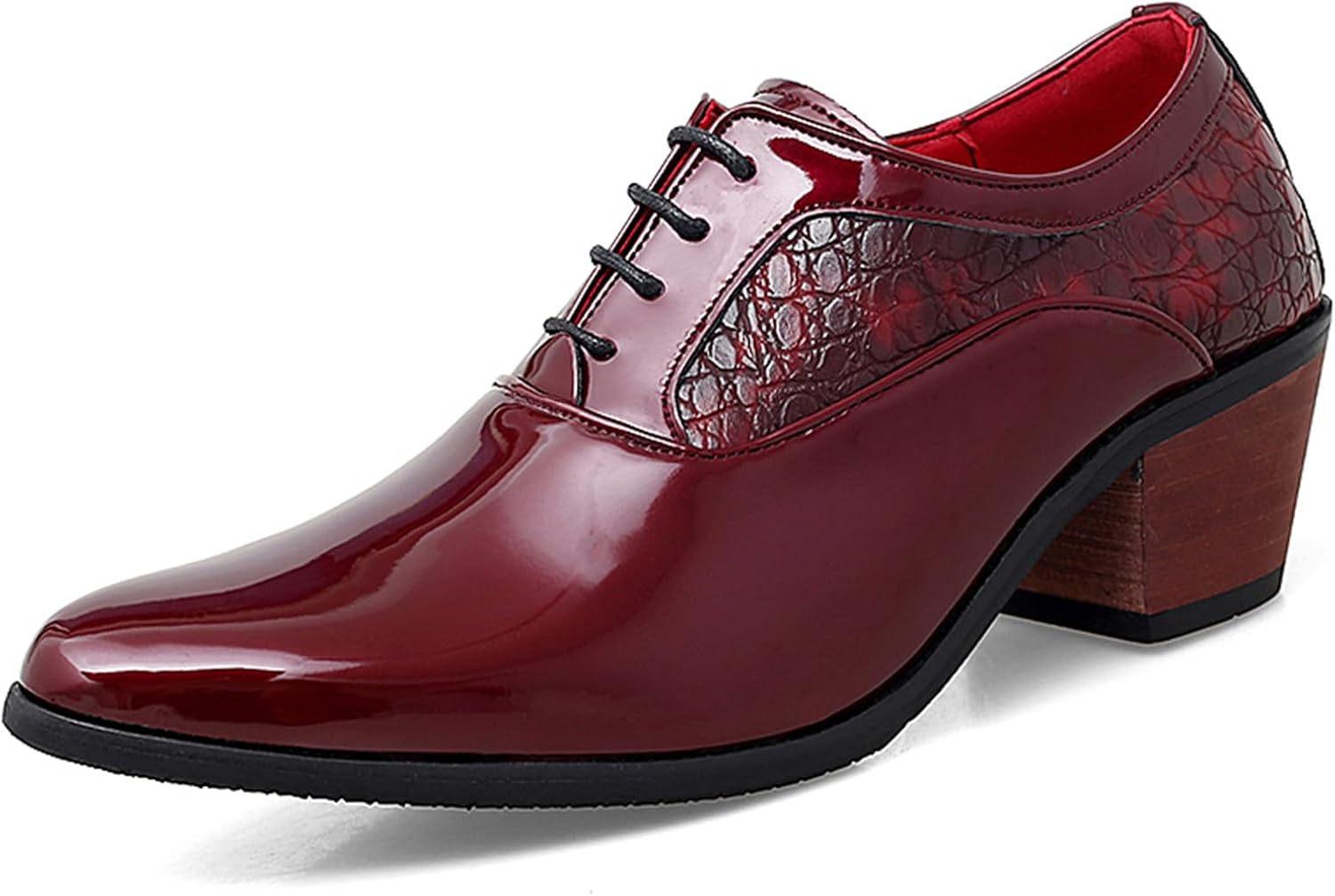 

Мужские дерби-оксфорды с острым носком из лакированной кожи, классические шнурованные низкие туфли на высоком каблуке для моды, выпускного, бизнеса и свадеб Abborora, красный