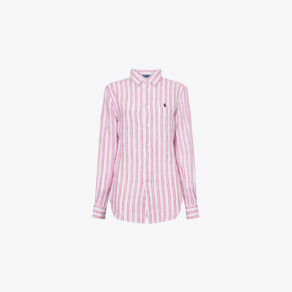 

Полосатая льняная рубашка с фигурным подолом Polo Ralph Lauren, мультиколор