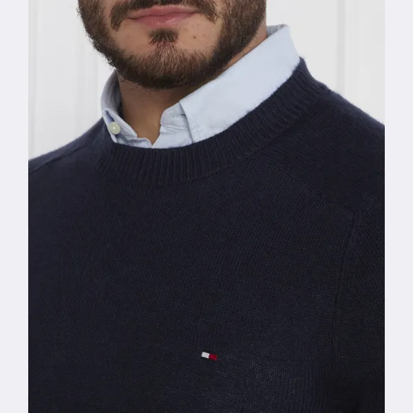 Свитер стандартного кроя из шерсти мериноса Multi htr с круглым вырезом Tommy Hilfiger, синий — фото 3