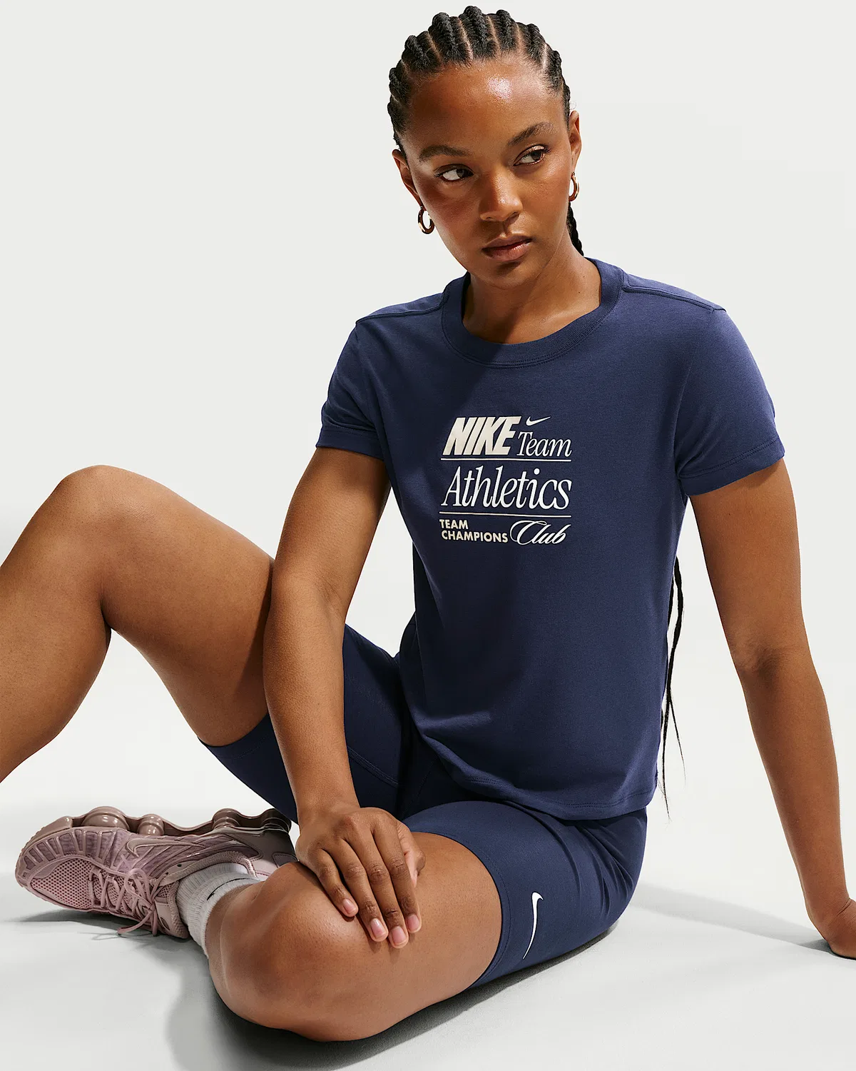 Женская укороченная футболка Nike Sportswear Chill Knit Slim Mod-Cropped, Midnight Navy — фото 3