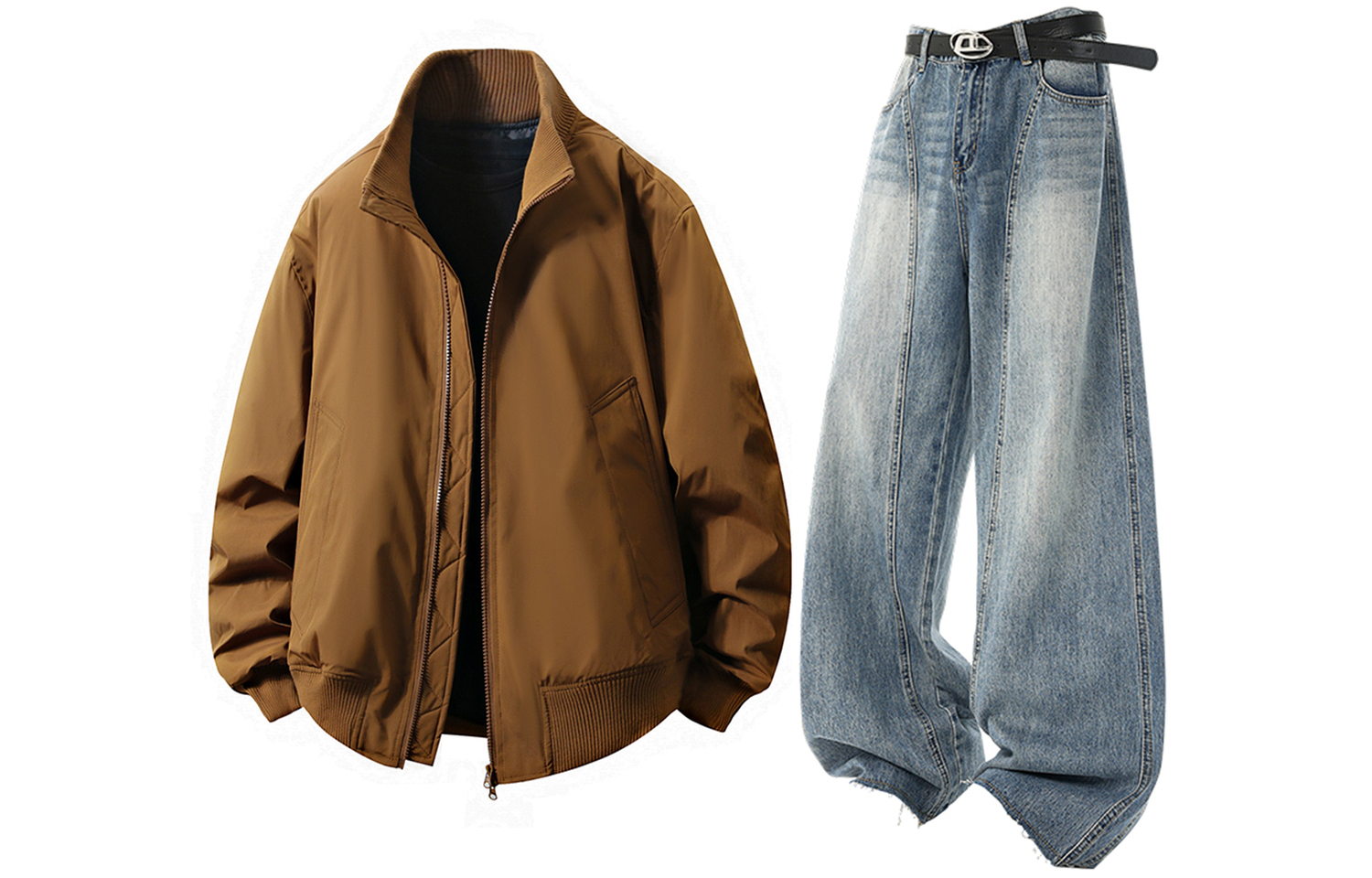 

Повседневная спортивная одежда унисекс с воротником стойкой утепленная X1617, coffee color cotton jacket+синий jeans