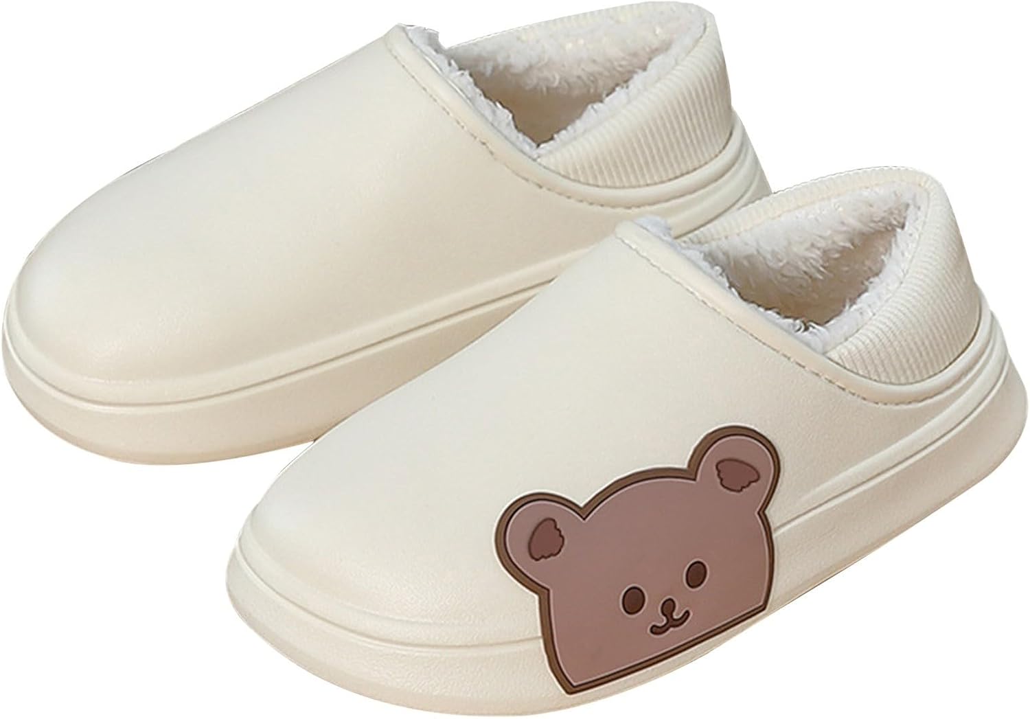 

Женские домашние тапочки с рисунком медведя, с меховой подкладкой, с поролоновой стелькой памяти и резиновой нескользящей подошвой Generic, белый