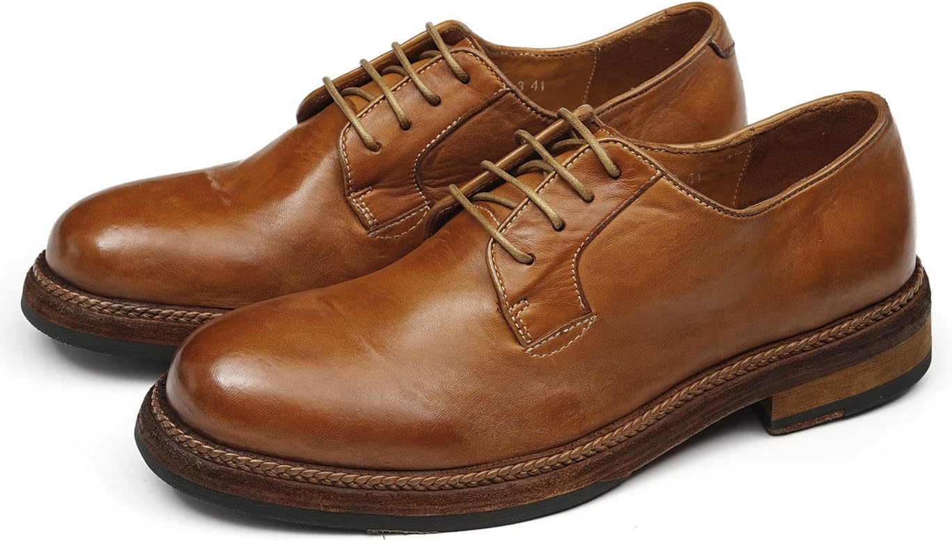 

Мужские классические туфли Santimon из натуральной лошадиной кожи - ручная работа, дерби с гладким мысом на подошве Goodyear-Welt, модные офисные и формальные свадебные туфли с дышащей подкладкой, коричневый