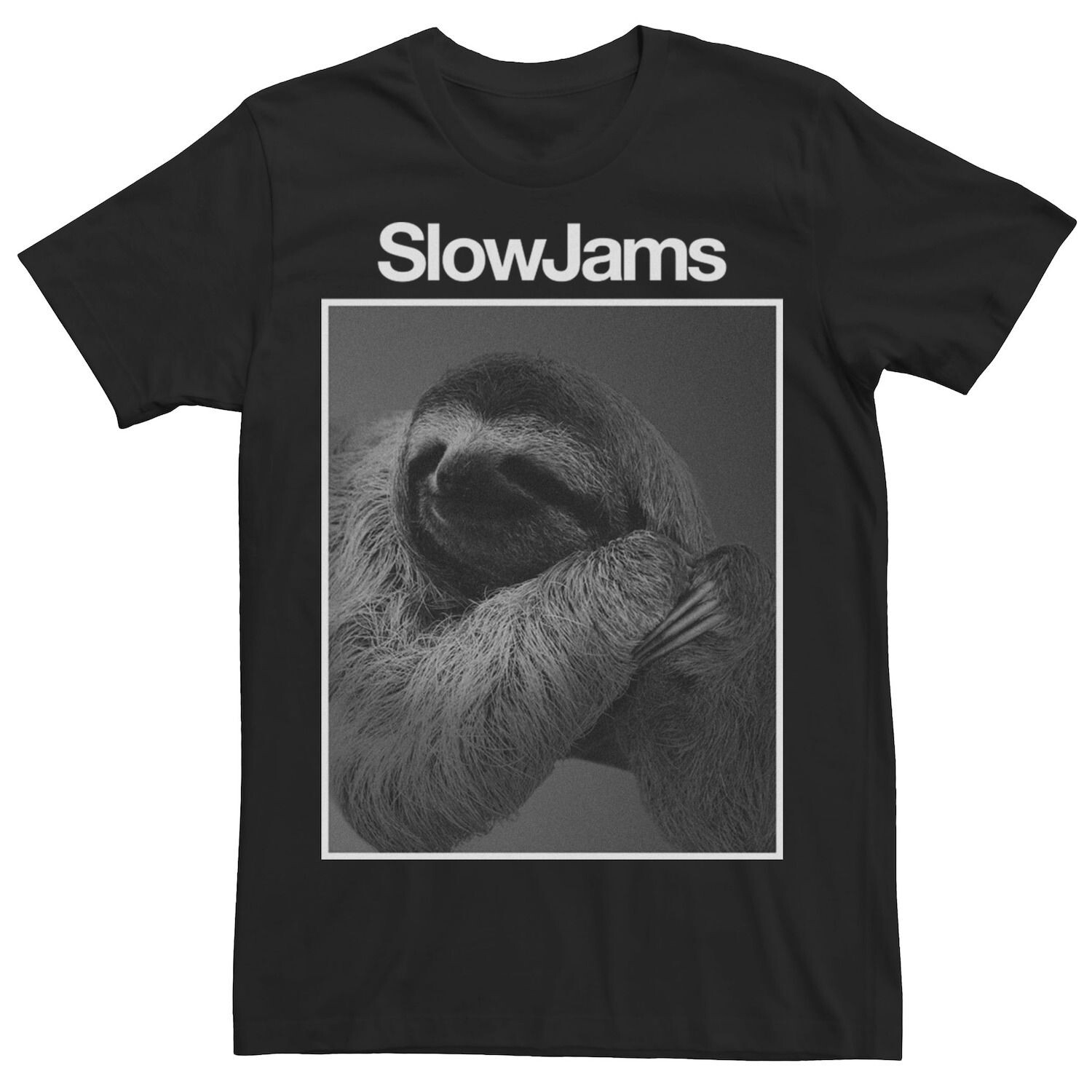 

Мужская футболка Slow Jams Sloth с черно-белой фотографией и забавной фотографией Licensed Character