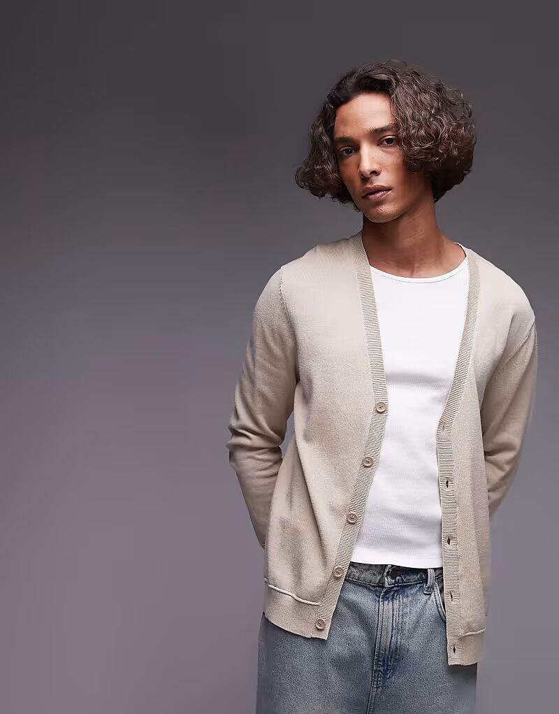 

Кардиган Topman Essential с V-образным вырезом в цвете Stone