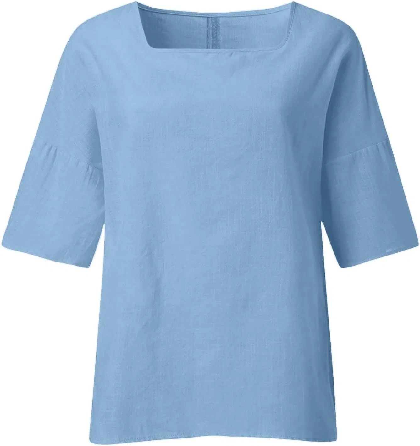 Футболка женская из хлопка и льна T-shirt, голубой — фото 4
