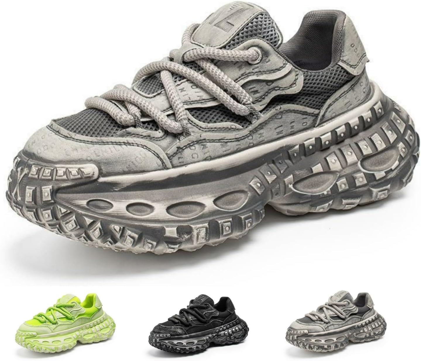 

Мужские ретро-кроссовки MACEFIL с массивной подошвой, стиль Y2K, модный стиль папы, классические повседневные спортивные туфли на шнуровке, серый