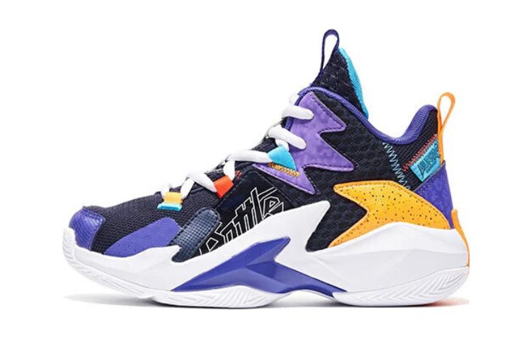 

QIAODAN Скользостойкие амортизирующие износостойкие мид-топ детские баскетбольные кроссовки Black Purple для подростков