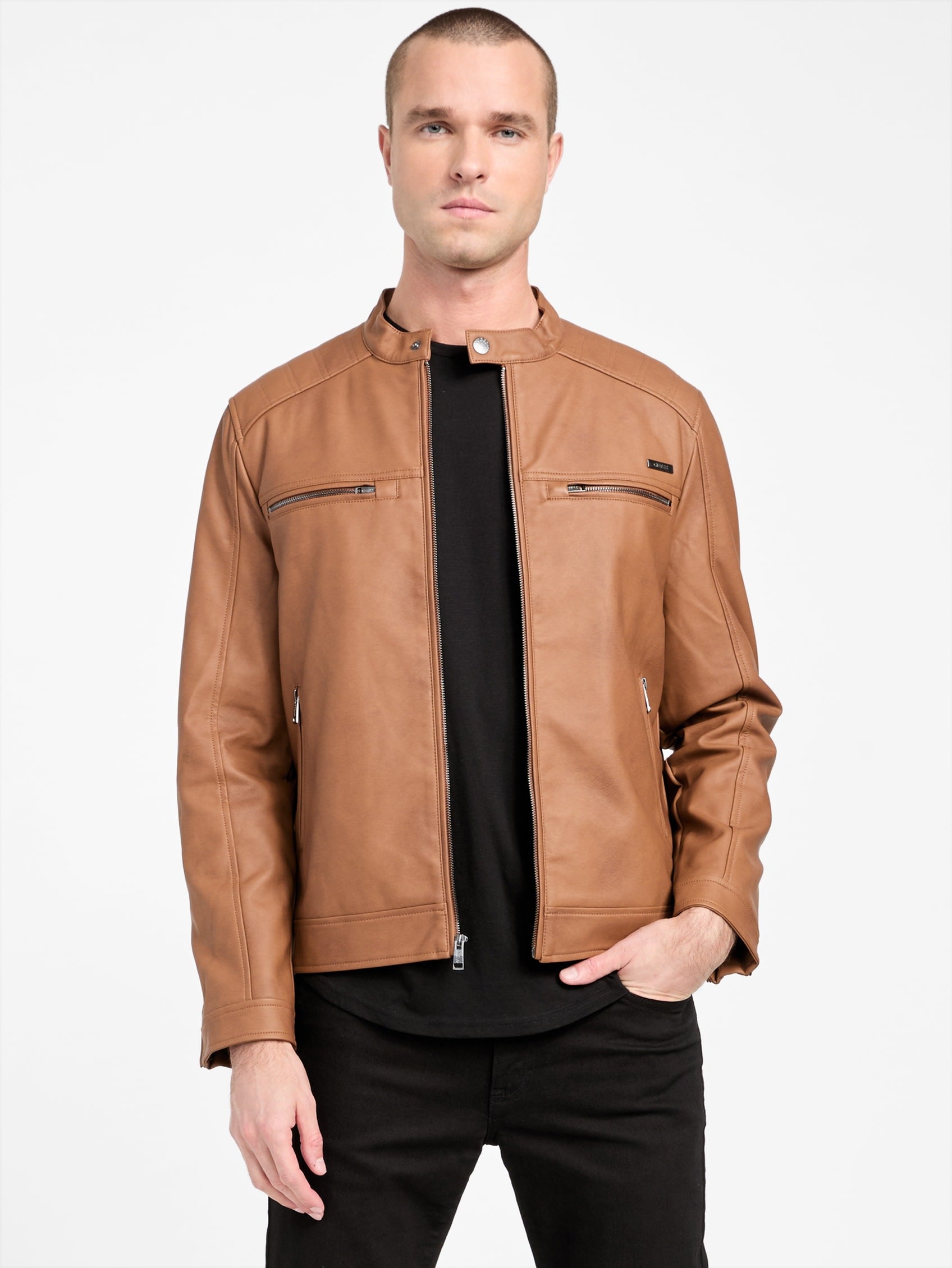 

Куртка Mack из искусственной кожи Moto Guess Factory, темно-бежевый