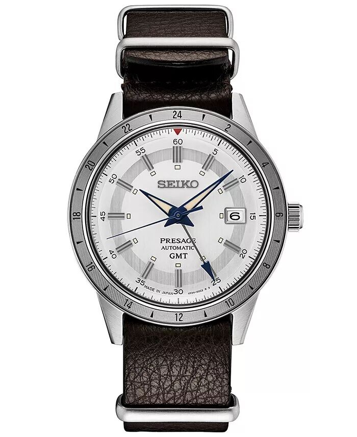 

Мужские автоматические часы Presage GMT с коричневым кожаным ремешком, 41 мм Seiko, белый