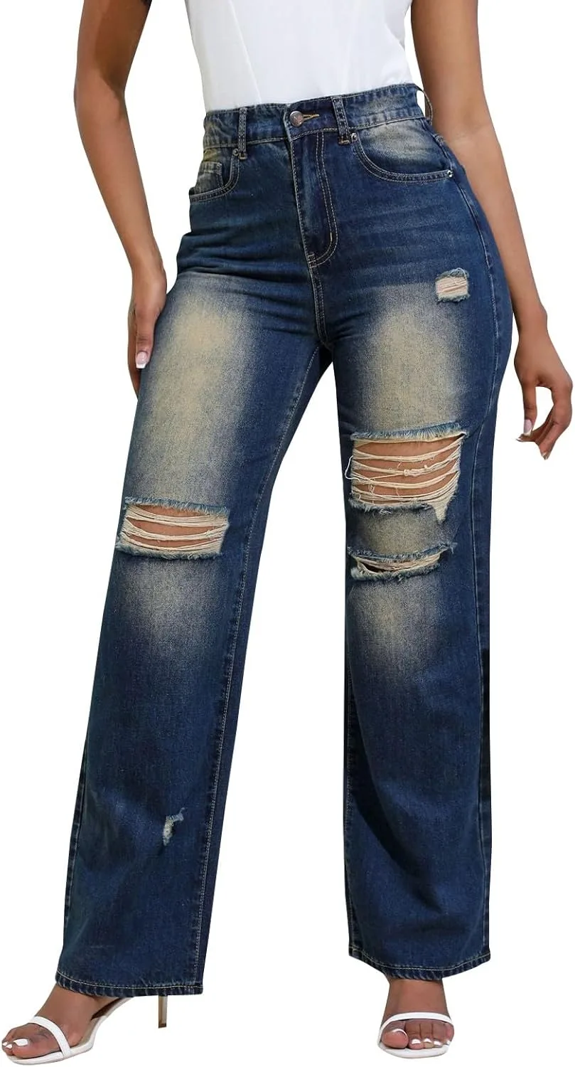 

Женские джинсы Boyfriend с потертостями, прямые, мешковатые, с карманом ZXCTKA