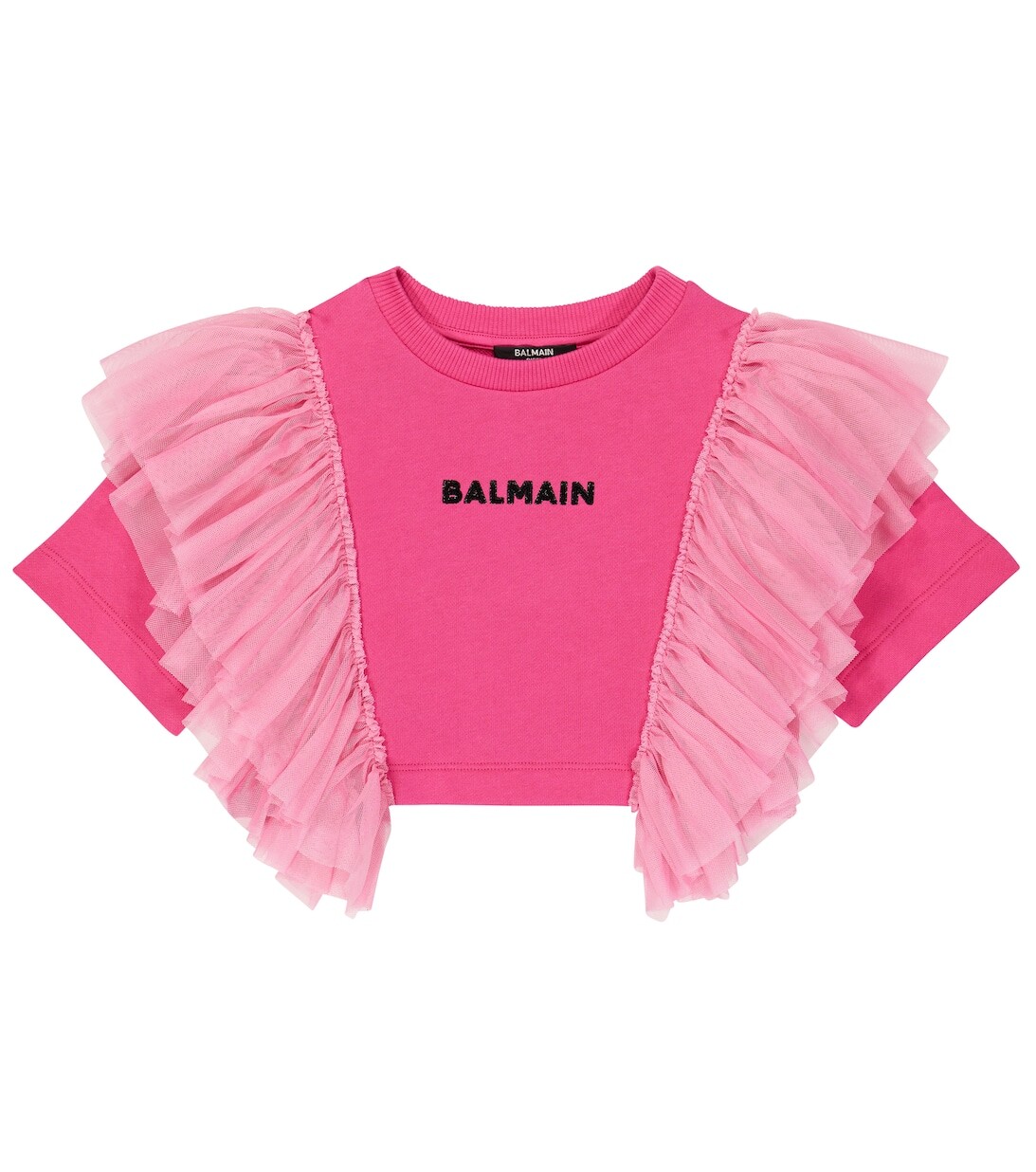 

Укороченная хлопковая футболка с логотипом Balmain, розовый