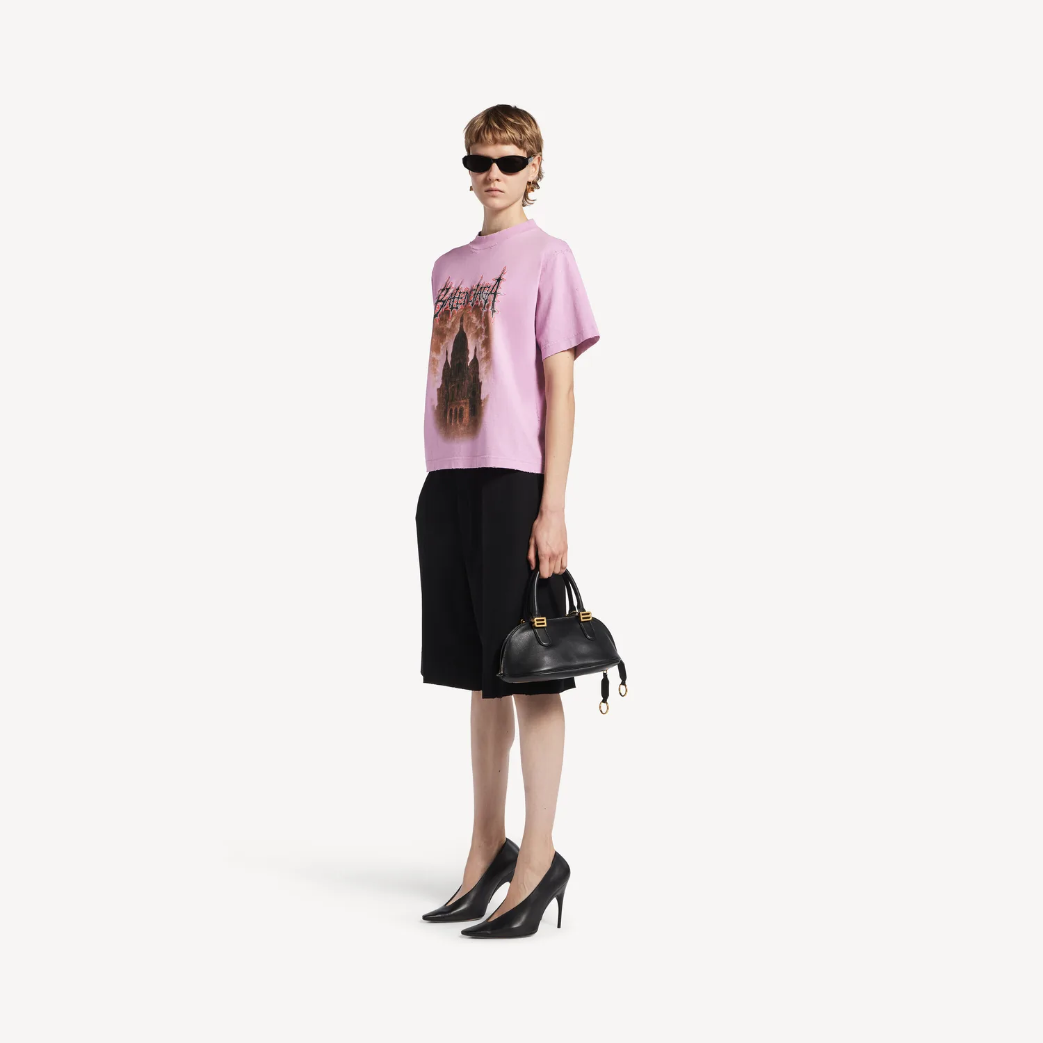 Женская футболка Balenciaga Sacré Cœur среднего кроя, старо-розовая — фото 2