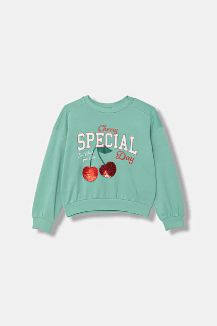 Блуза детская из мягкого хлопка модель Przez głowę United Colors of Benetton, бирюзовый
