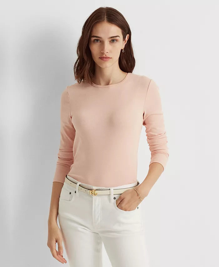 

Хлопковый топ с длинными рукавами Lauren Ralph Lauren, розовый