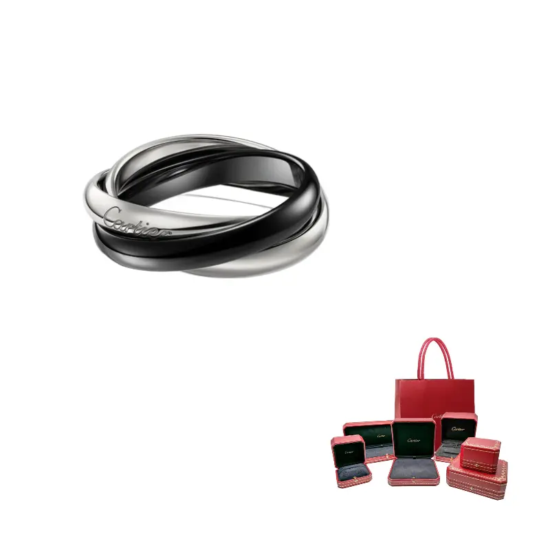 

Cartier 18K белое золото, керамические кольца Unisex Black Gray