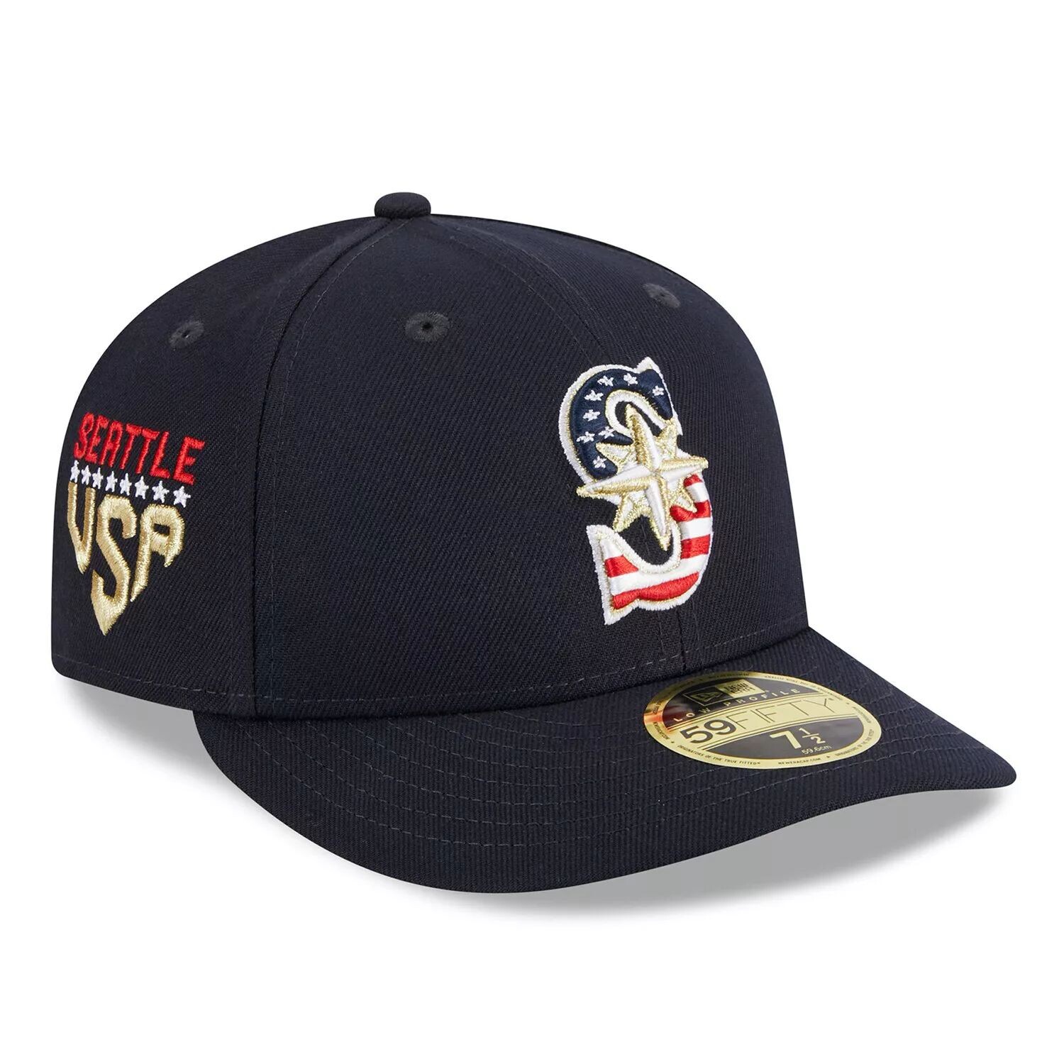 

Мужская низкопрофильная облегающая шляпа New Era Navy Seattle Mariners 2023 Четвертое июля 59FIFTY