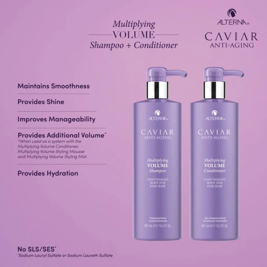 Шампунь и кондиционер Alterna Haircare CAVIAR Anti-Aging Multiplying Volume, 473 мл | Для тонких, редких волос | Мгновенный объем и густота | Без сульфатов — фото 2