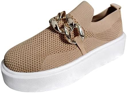 

Женские модные кроссовки Hbeylia, повседневные, дышащие, с сеткой, металлической цепочкой, с круглыми носками, на массивной подошве, высокие каблуки, низкие кеды из холста, без застежки, прогулочные кроссовки, лоферы, хаки