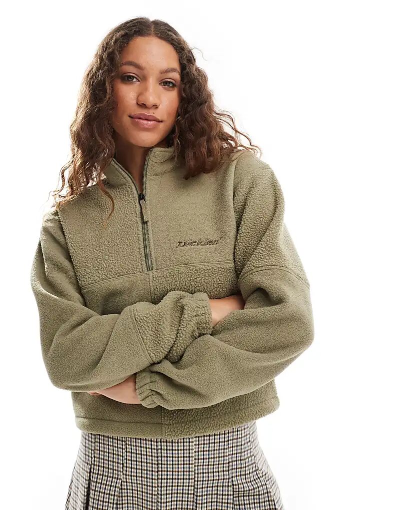 

Dickies Толстовка из флиса и шерпы с застежкой-молнией на четверть оборота, цвет хаки