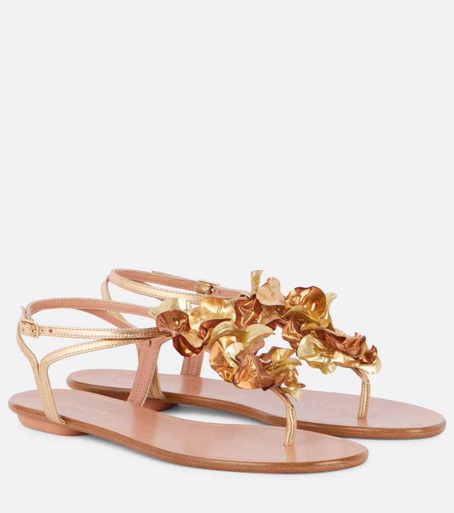 Сандалии из металлизированной кожи с аппликацией Aquazzura, Soft Gold