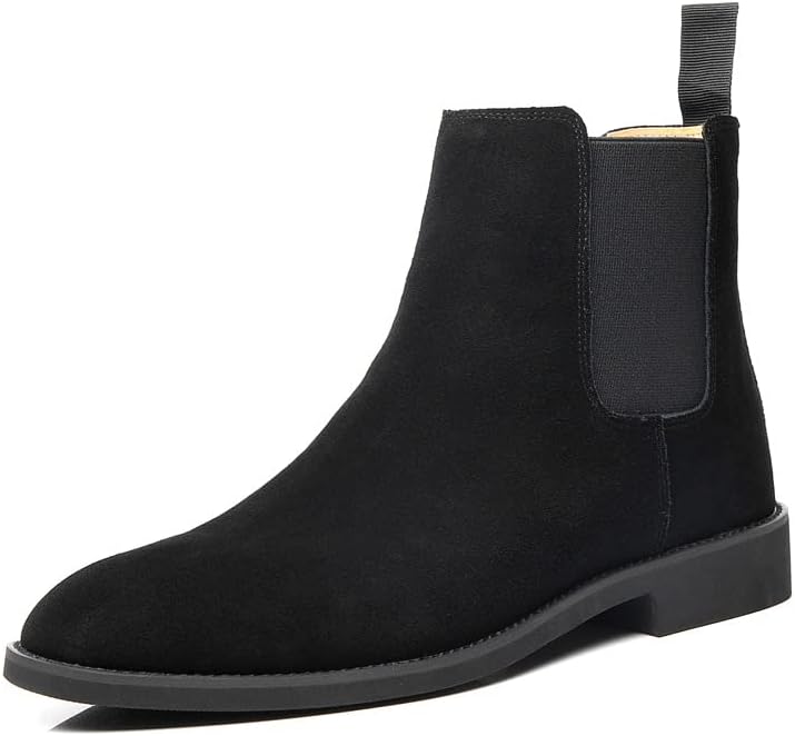 

Мужские ботинки челси без шнурков, с острым носком, на низком каблуке, из замши, повседневные, классические, рабочие, с нескользящей подошвой Generic, черный