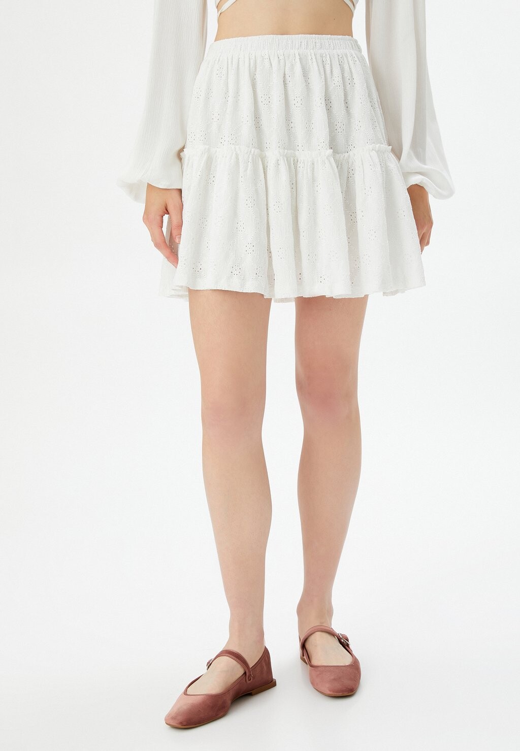

Юбка А-силуэта ELASTIC WAIST VOLUMINOUS MIDI CUTWORK Koton, белый