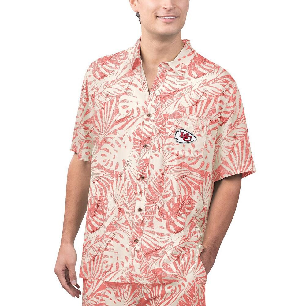 

Мужская рубашка на пуговицах с принтом Monstera Margaritaville Tan Kansas City Chiefs Sand Washed, цвет Chf Multi