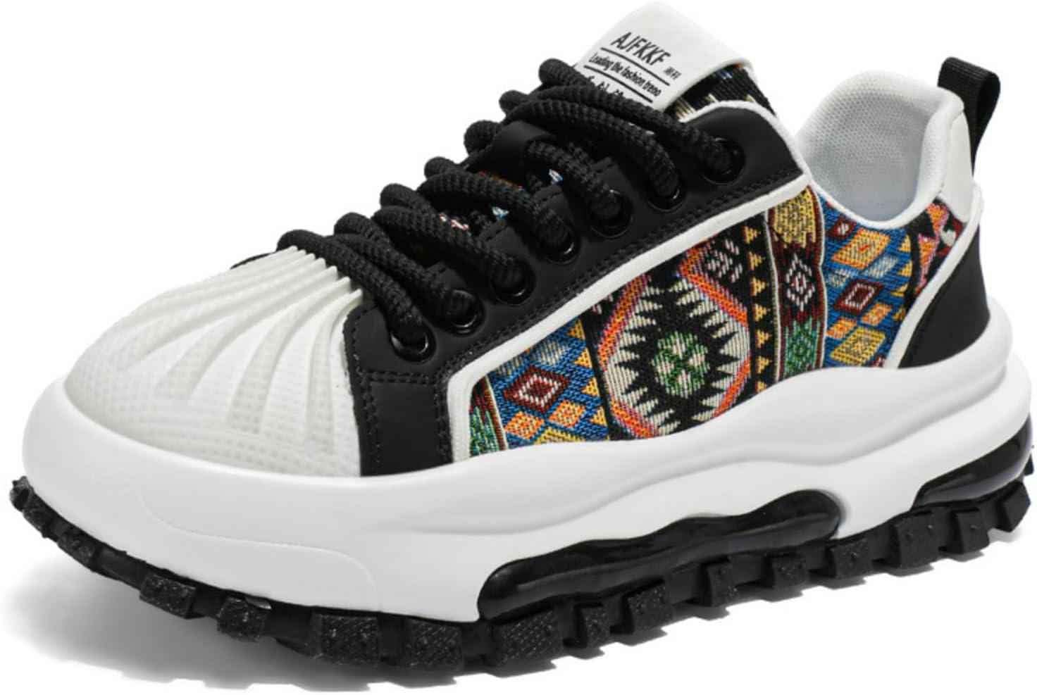 

Мужские модные кроссовки MACEFIL с платформой 5 см, с цветочным узором, в стиле пэчворк, ретро, удобные повседневные кроссовки для прогулок и скейтбординга, белый/черный