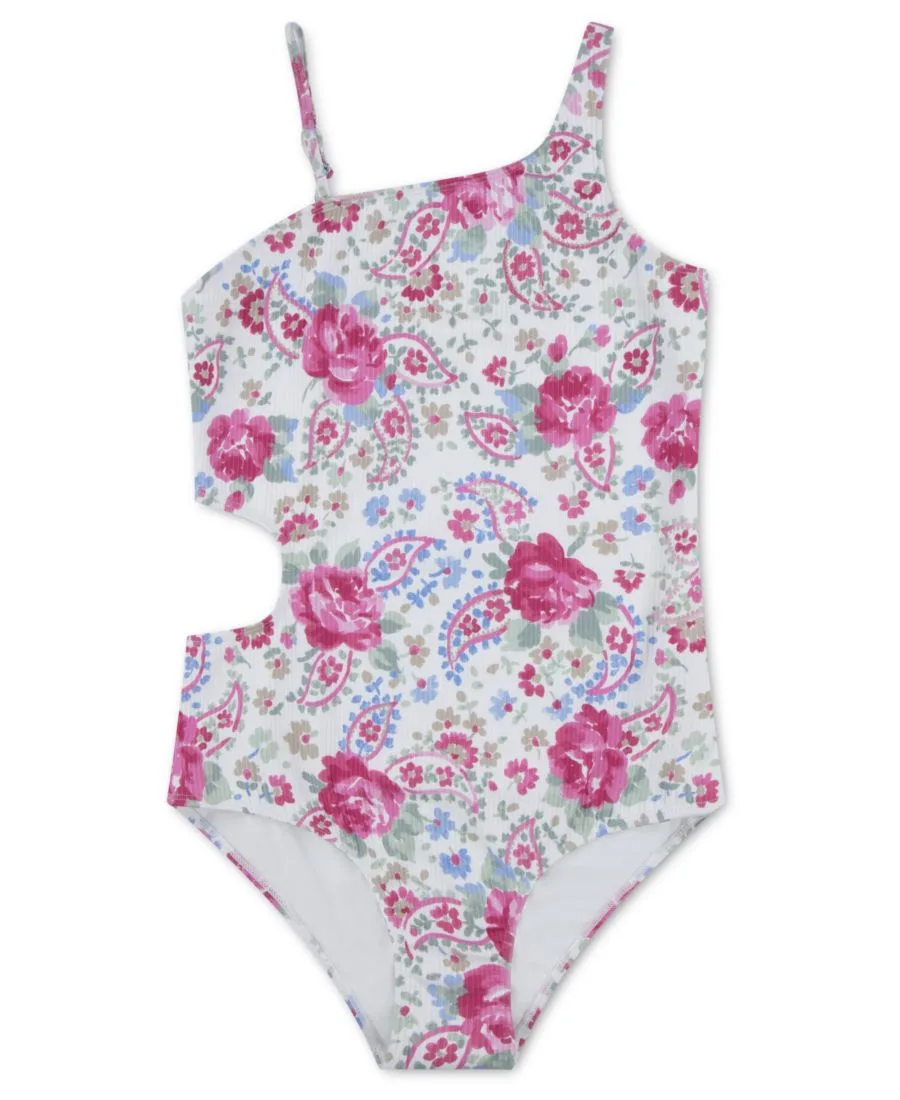 Детский цельный купальник с асимметричными вырезами Abercrombie kids, bright белый