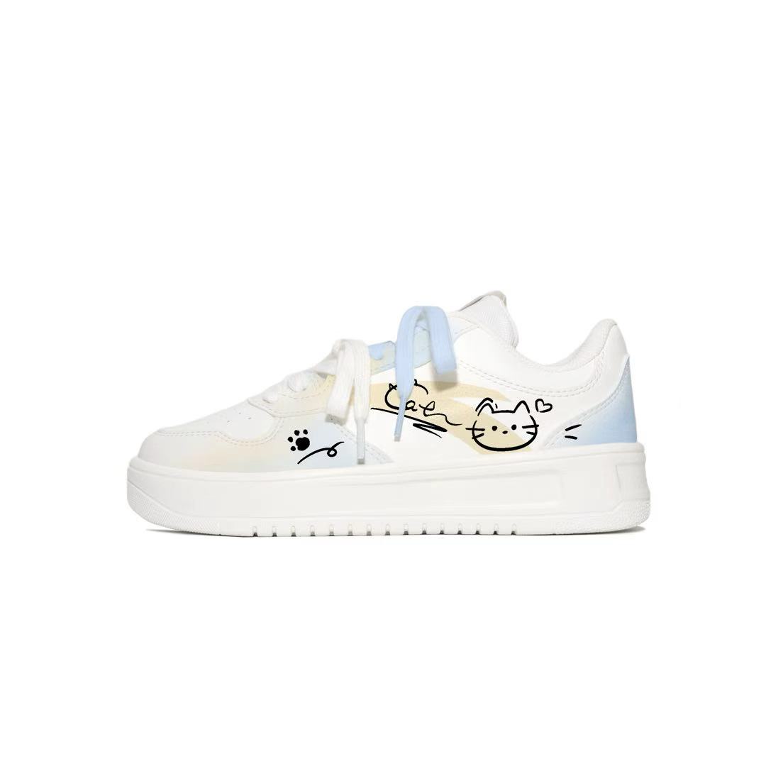 

ANTA Easy Cat Blue, освежающий кампусный стиль, милый, сладкий стиль, нишевые парные белые туфли Synthetic Leather