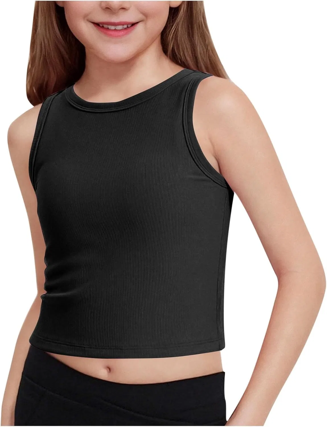 Детский топ на бретелях, ribbed knit, Zzalalana, Black