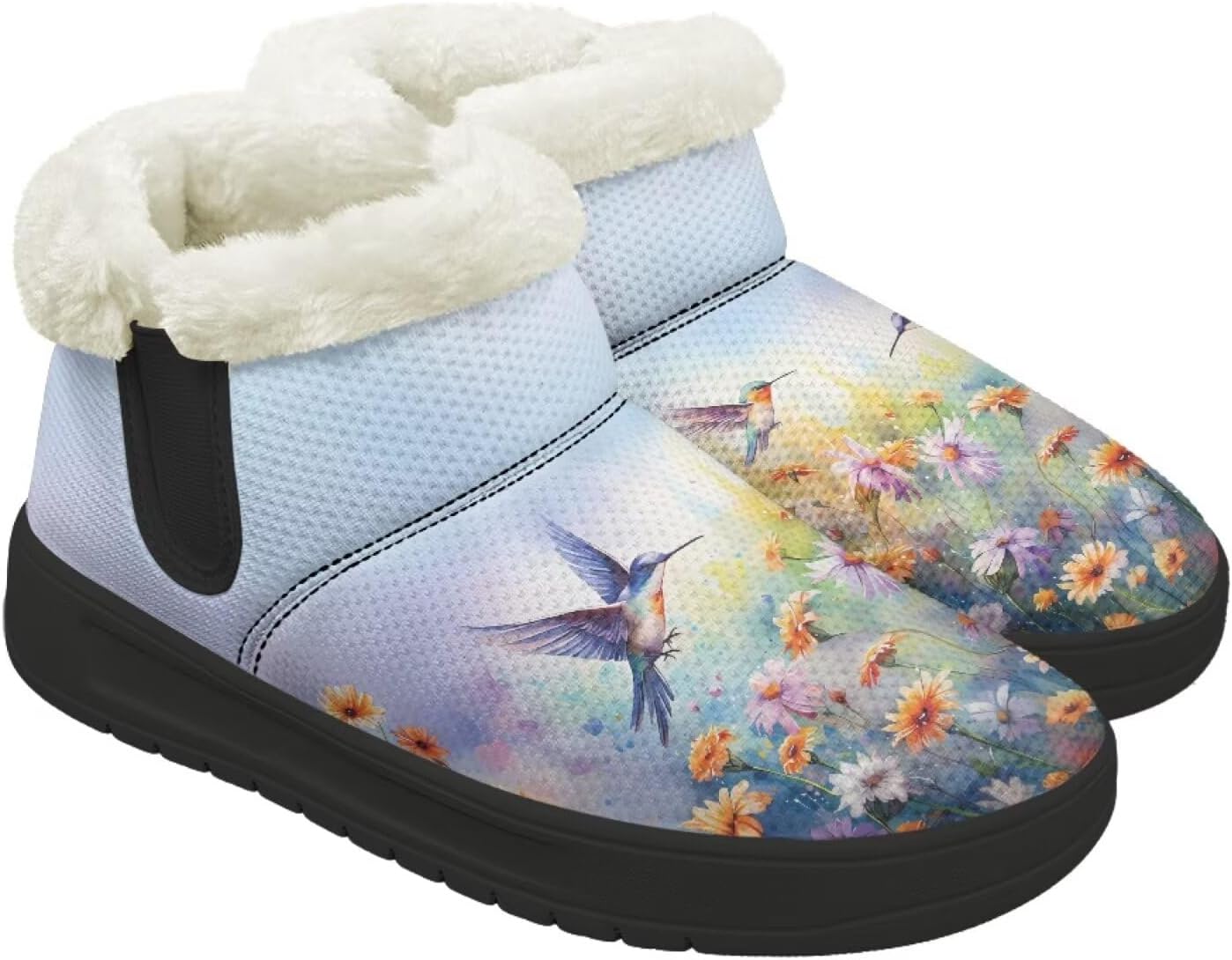

Зимние Ботинки Forchrinse для Женщин и Мужчин, Модные Меховые Ботильоны с Меховой Подкладкой, Hummingbird Flower Pattern