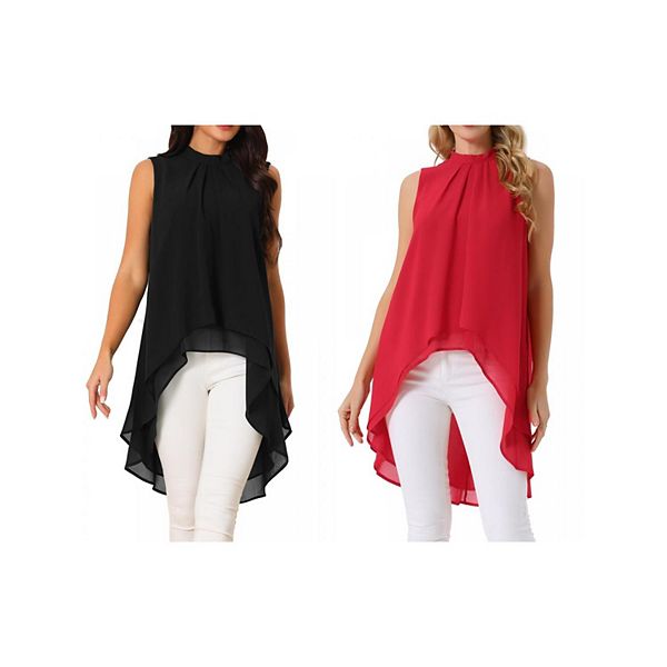 

2 упаковки женских блузок с асимметричным подолом и завязкой на спине Inspire Chic, Black Red