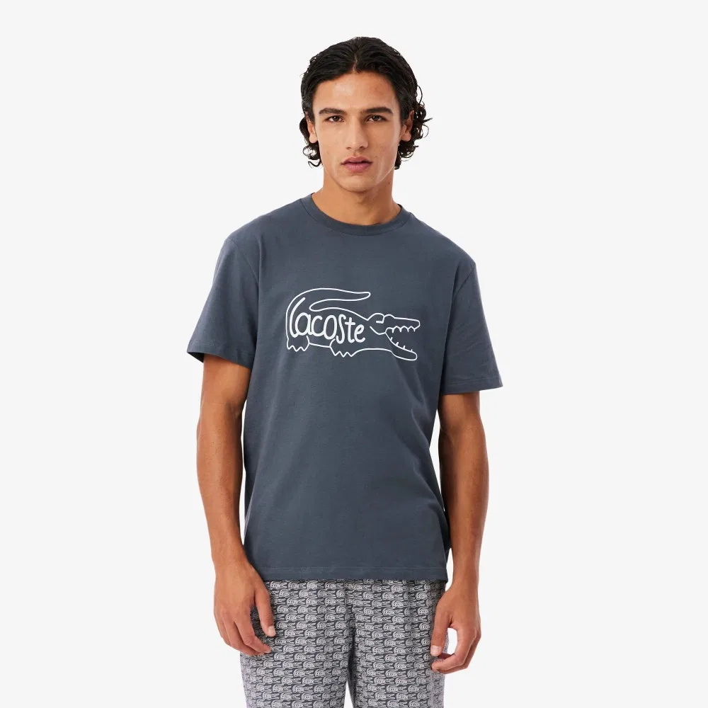 Мужская пижама с большим крокодилом Lacoste серого цвета — фото 2