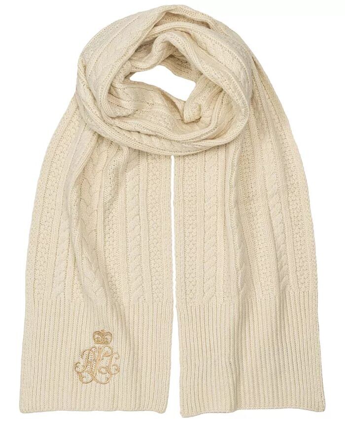 

Шарф-косы с прямой вышивкой и камнями Lauren Ralph Lauren, слоновая кость