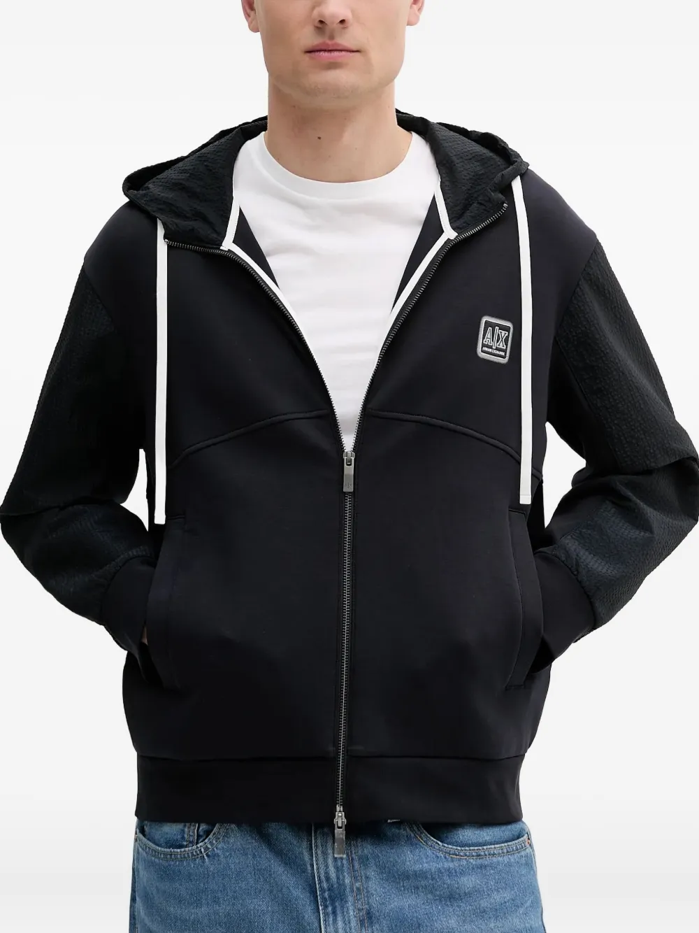 

Худи на молнии с панельным дизайном Armani Exchange, синий