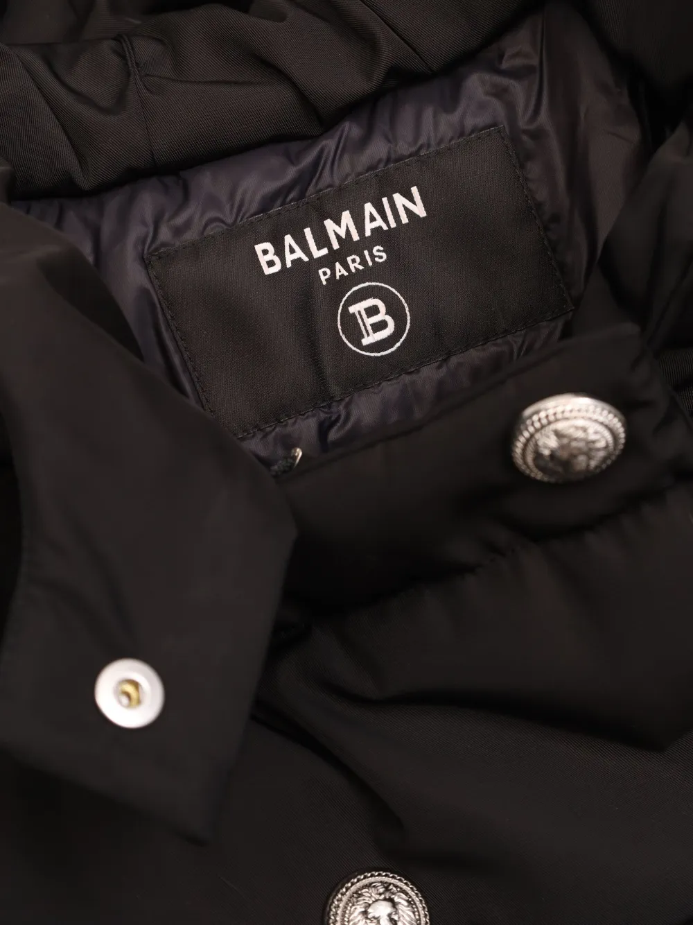 Пальто с капюшоном и рельефными пуговицами Balmain Kids, черный — фото 4