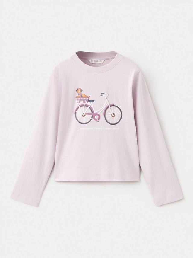 

Детская хлопковая футболка с длинным рукавом и принтом байка Mango, Pastel Purple