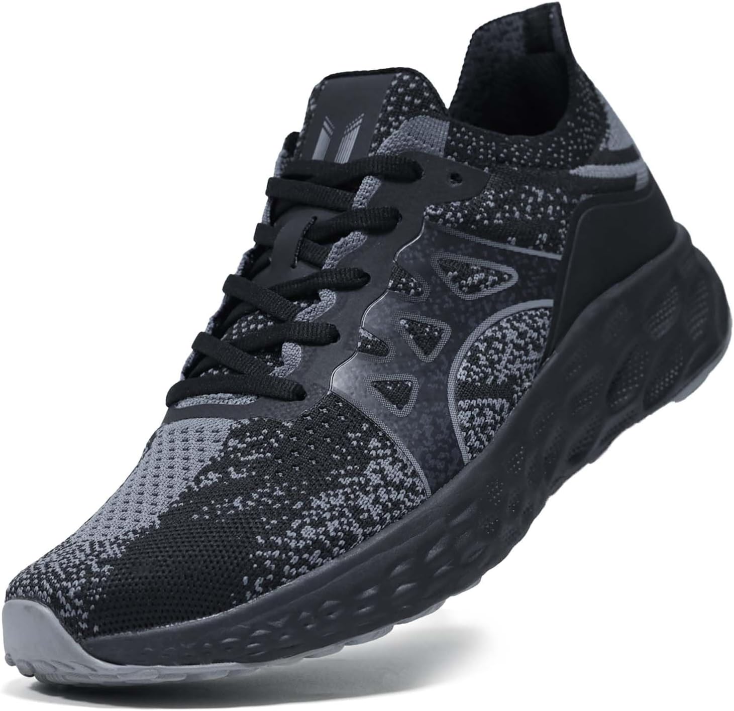 

Мужские кроссовки на шнуровке- слипоны для спорта и повседневной носки, легкие дышащие, с сеткой, для бега, тенниса и тренировок в зале Sadmon, черный/серый