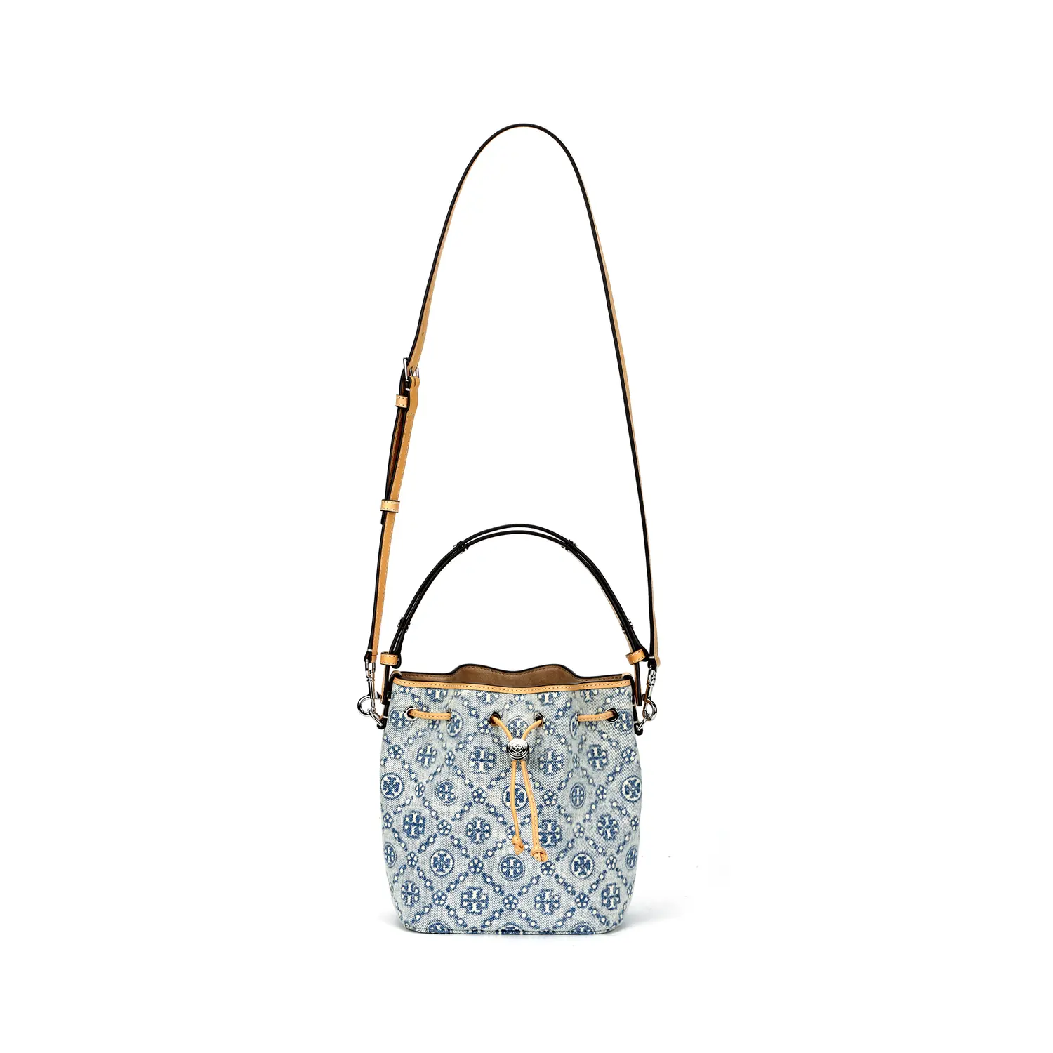

TORY BURCH Монограмма Т Джинсовая сумка ведро Пудрово голубая