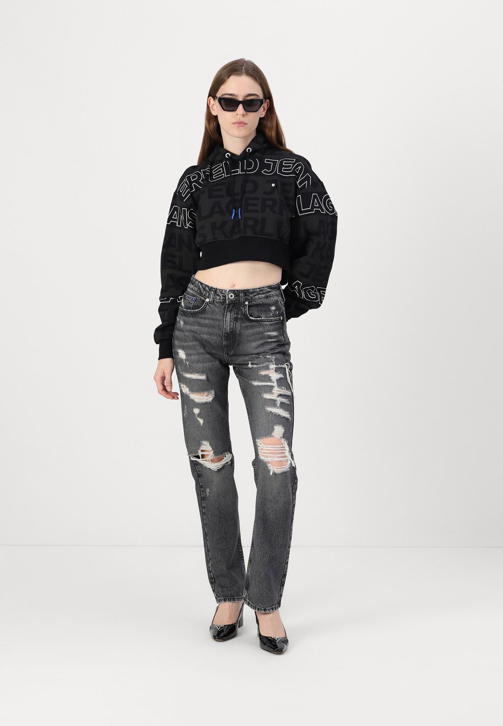 

Толстовка CROPPED HOODIE Karl Lagerfeld Jeans, черный