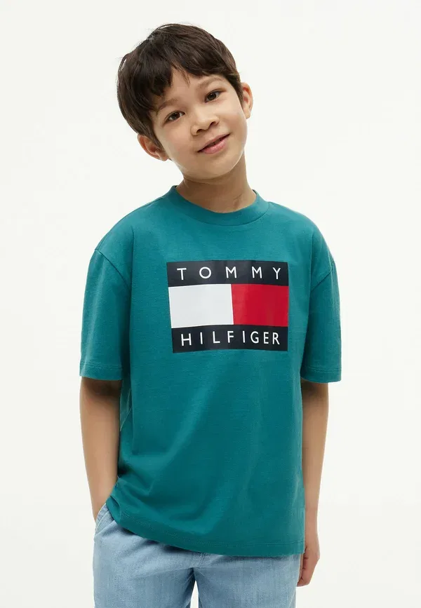 Футболка с принтом Tommy Hilfiger Heritage printed flag, платиновый бирюзовый — фото 2