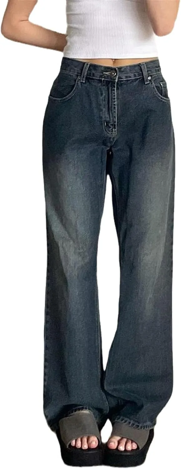 

Джинсы женские High Waist Baggy Straight Leg Vintage Blue Mom ZouoYYii