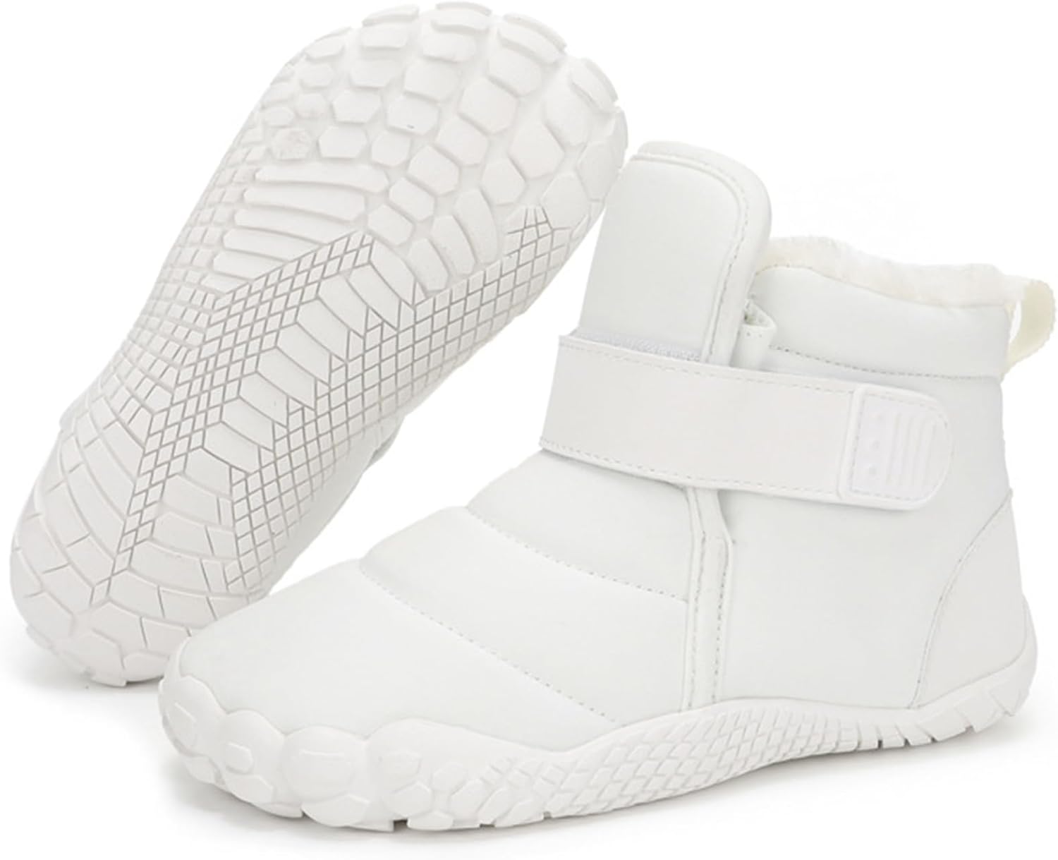 

Утепленные мехом зимние ботинки на молнии для детей, мальчиков и девочек, с широким носком, мягкой подкладкой и толстой подошвой, удобные для носки босиком на улице BANGTEUO, White